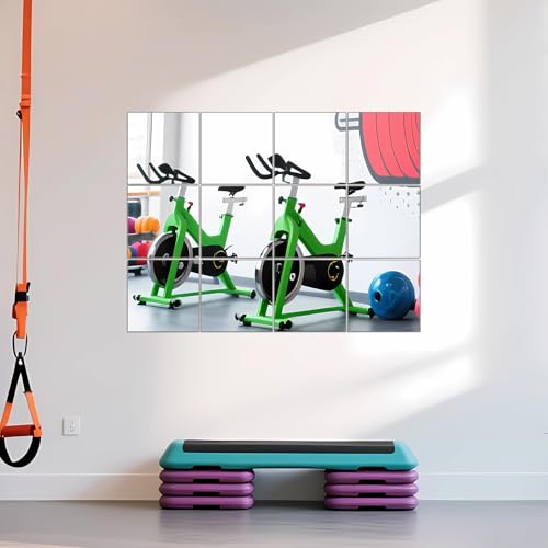 Image of Ruomeng Home Gym Mirror Tiles - 10 inch x 10 inch x 12Pcs Full Length Mirror Tiles Glass Frameless Wall Mirror for Home Gym, Bedroom, Door & Bathroom