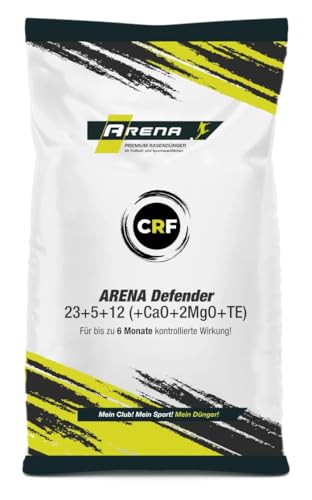 ARENA Rasendünger Defender CRF 20kg | bis 6 Monate Langzeitwirkung | umhüllter NPK Profi Rasen Langzeitdünger für Frühjahr & Sommer | extra fein und staubfrei | 23+5+12(+CaO+2MgO+TE)