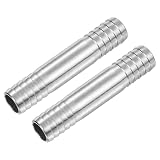 PATIKIL 1/2" (12mm) Schlauchanschluss Fitting 2 Stück 316 Edelstahl Spleißverbinder Doppelseitiger Verbindungsadapter Metallische Rippenfittings Für Luft Gas Wasserleitungen Silber
