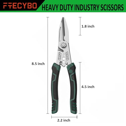 Image of Heavy Duty Industrial Scissors 8.5'', Utility Sharp Aviation Tin Snips, Finely Serrated CR-V Blades with Safety Lock, for Cutting Wires, Cardboard, Plastic, Carpet, Metal Sheet