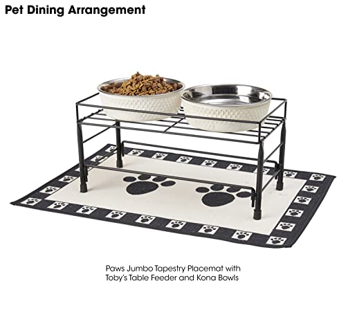 PetRageous-12049-Paws-Jumbo-Tapestry-Dog-and-Cat-Non-Skid-Machine-Washable-Placemat-for-Pet-Feeding-Areas-with-Rubber-Backing-18-Inch-by-28-Inch-for-Dogs-and-Cats-Black-and-Natural