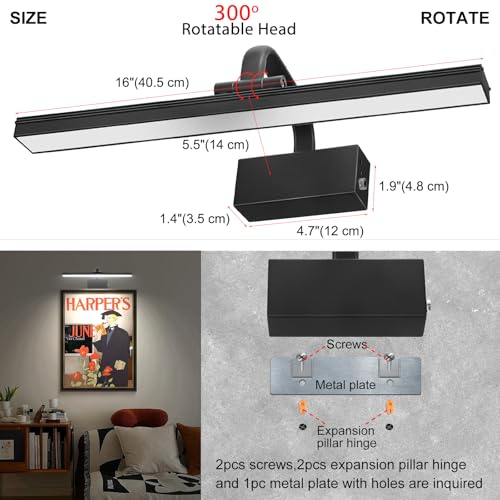 Image of RAIFOOLLY Picture Light, 16inch Picture Lights for Wall Cordless with Timer and Dimmable, 5000mAh Battery Wall Lights for Display Gallery Painting Art Frame Portrait-Black