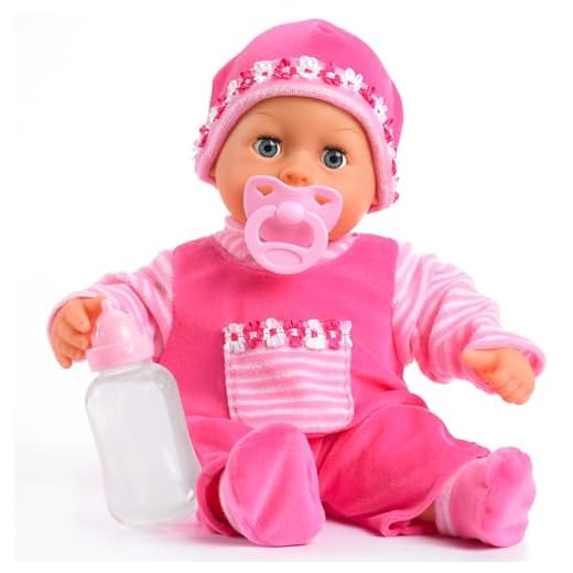 Bayer Design 93825AA, Poupon Bébé Premiers Mots, poupée parlante, interactive, avec sons de bébé, rose, 38 cm