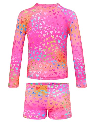 TENVDA Girls Rash Guard Swimsuit Long Sleeve Bathing Suits with Shorts for 3-12 Years Old Kids2
