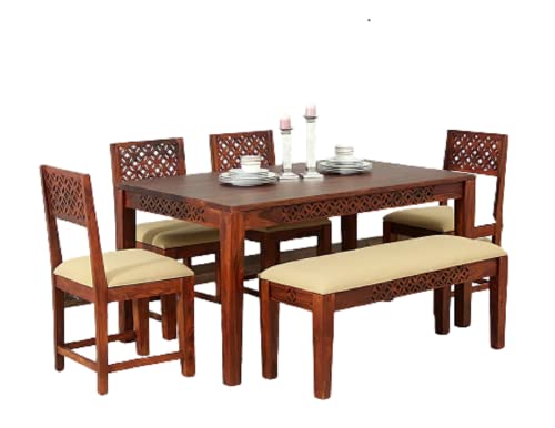 Image of Sheesham Wood Dining Table Dining Room Furniture Wooden Dinner Table for Living Room Home and Restaurant (6 Seater, Honey)