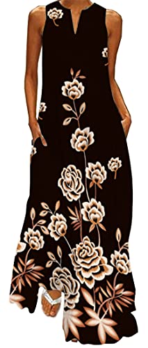 WINKEEY Falda Larga para Mujer Falda Extragrande de Verano con Estampado Bohemio, Flor Amarilla L