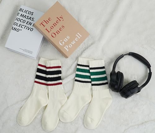 Image of BomKinta Striped Crew Socks Women - Retro Novelty Socks - Stretchy Casual Athletic Cotton Gifts Sock Size 5-10