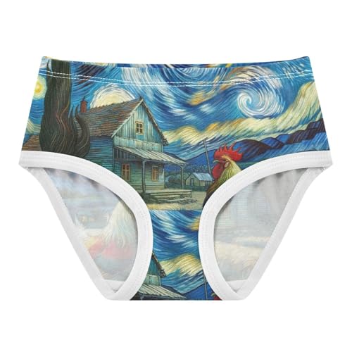 Farmhouse Rooster Starry Night Little Girl Panties Girls Underwear Toddler Cotton Flower Briefs Underpants 2t