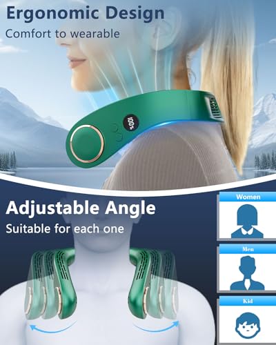 Portable Neck Fan Air Conditioner,Bladeless Personal Fans Around Neck,Battery Operated Head Face Fan Rechargeable with LED,5 Speeds Wearable Fan Neck Cooling Device Quiet Ventilate image 2