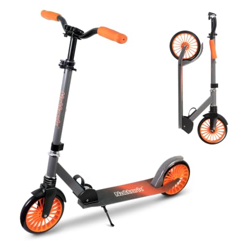 Image of Nattork Kick Scooter for Age 6+ Kids Teens Adults, Max Load 240 LBS, Adjustable Height Foldable with 8 inch Large Wheels, Anti-Shock Suspension