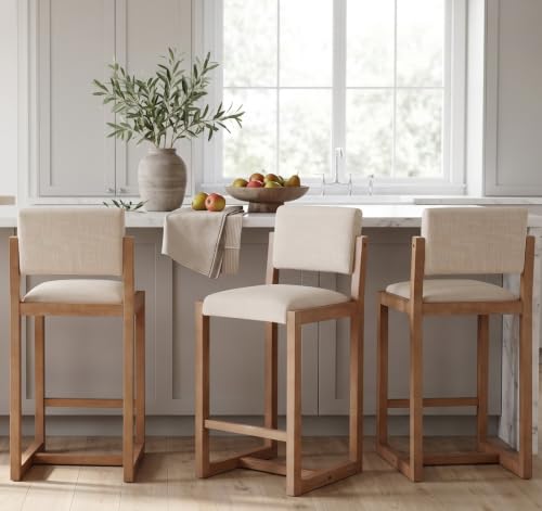 Image of Ya-Home 26 inch Bar Stools Set of 4, Linen Upholstered Counter Height Bar Stool