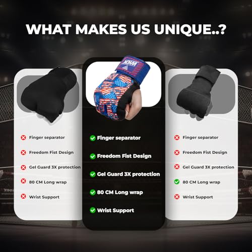 Image of WYOX Neoprene Gel Boxing Hand Wraps Inner Gloves for Men & Women - 80cm /31in Quick Wrist Strap, Padded Knuckle Protection, Fingerless MMA Muay Thai Kickboxing Wraps for Training & Martial Arts