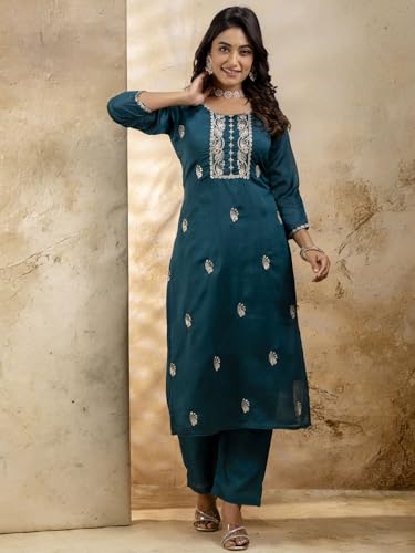 Image of VredeVogel Women's Silk Blend Embroidered Kurta with Pant & Dupatta Set | Modern & Traditional Blend Ethnic Wear | Festive & Casual Outfit