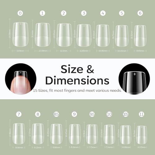 Image of Modelones Short Square Nail Tips - 510Pcs Gel Fake Nail Tips Pre-shaped Half Matte Full Cover Clear Acrylic Gel Kit False Press on Nails for Extension DIY Salon 15Sizes