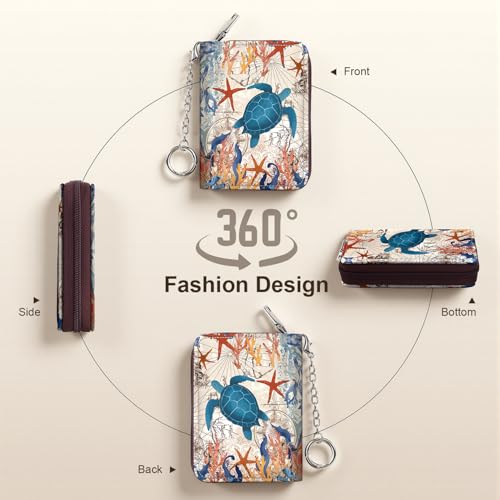 Image of Mayski Credit Card Holder, Zipper Credit Card Wallet for Women, Small Accordion Card Cases Holder, KeyChain Wallet, Business Card Holder(Sea Turtle 01)