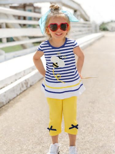 Image of LUKYCILD Baby Girls Summer Clothes Casual Clothing Suit Short Sleeve Striped T-Shirt +Pants