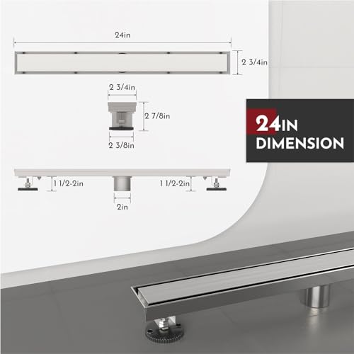WEBANG 24 Inch Linear Shower Drain Rectangular Floor Drain with Accessories Reversible 2-in-1 Cover Tile Insert Grate Removable SUS304 Stainless Steel CUPC Certified Brushed - Thumbnail 2