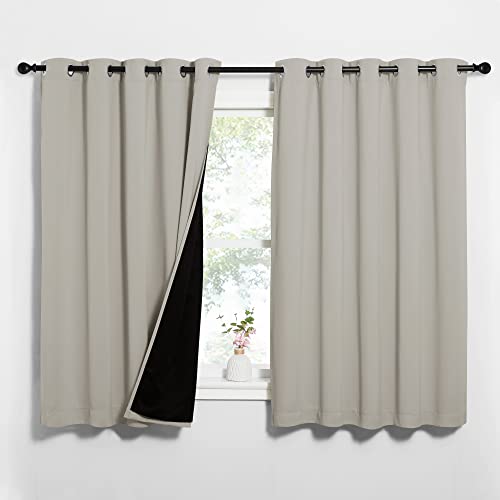 Image of NICETOWN Natural 100% Blackout Lined Curtains, 2 Thick Layers Completely Blackout Window Treatment Thermal Insulated Drapes for Kitchen /Bedroom (1 Pair, 62 inches Width x 63 inches Length Each Panel)