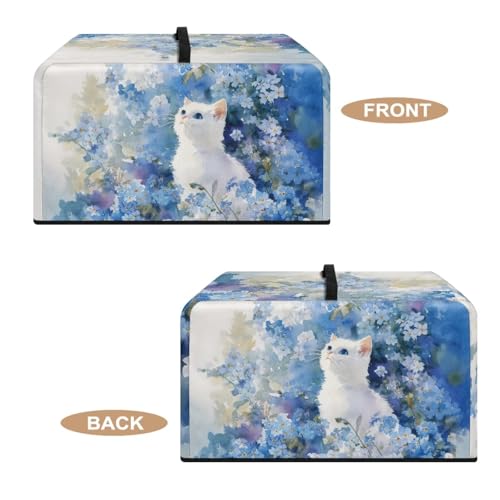 Image of Convection Oven Cover, Dust Proof Smart Microwave Oven Protector for Countertop Decorations, S, 18.25 x 14.5 x 11 Inches, White Cat Blue Flower