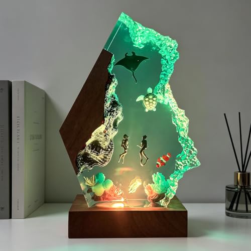 Scuba Diver Ocean Resin Lamp, Handmade Resin Night Light for Home Decor