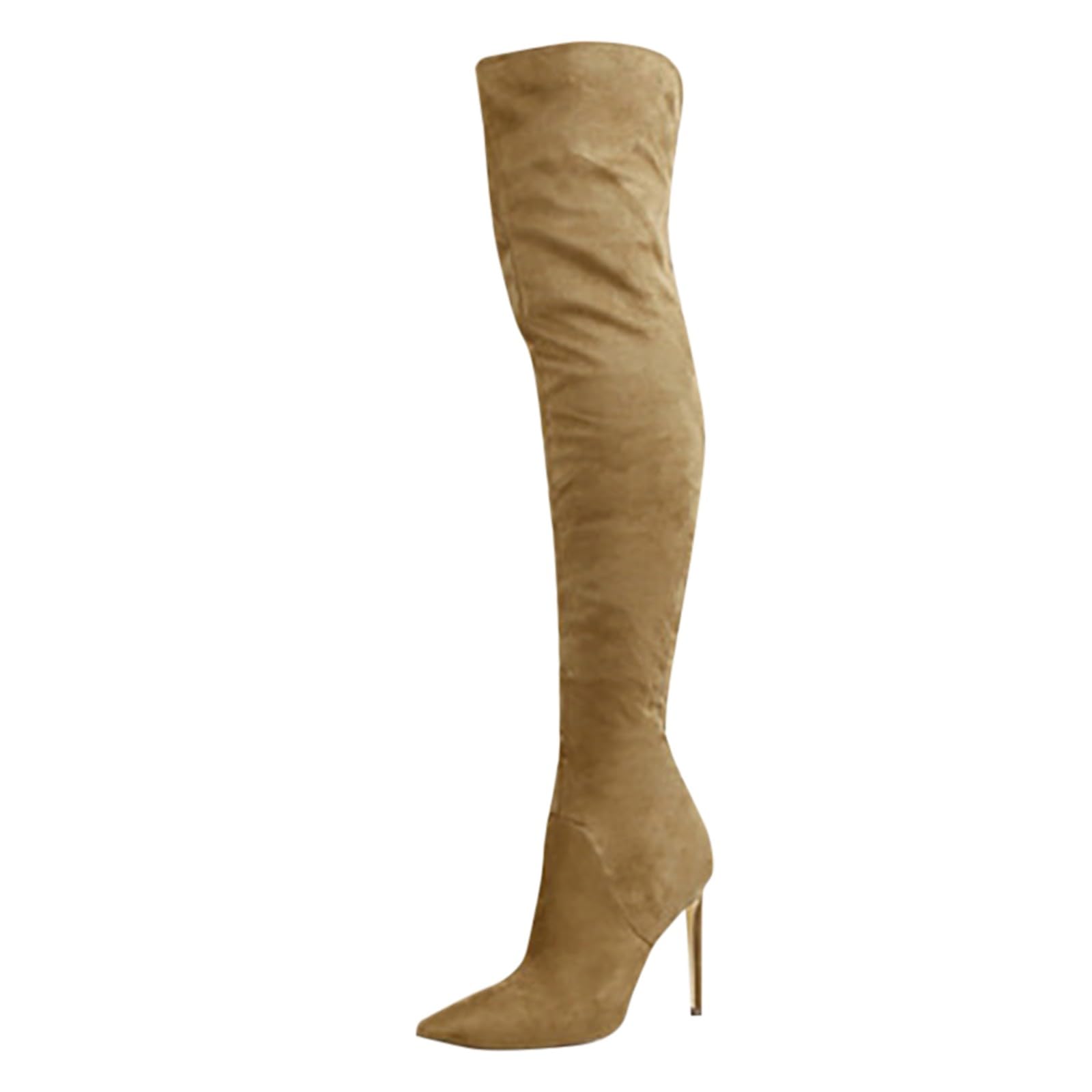 Botas de Invierno Mujer Zapatos de Mujer Botas largas hasta la Rodilla Moda Tacones largas Gamuza Plisadas por Encima la Rodilla