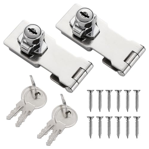 Image of 4 Inch Keyed Hasp Latch Lock, Knob Locking Hasp,Hasp Latches Lock Padlock Latches with Screws Locking Hasp for Cabinet Drawer,2 Pack