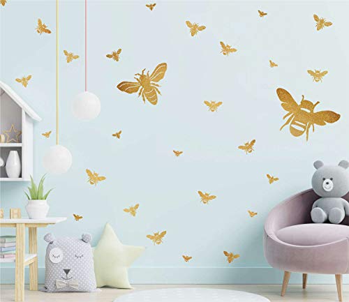 Bee Wall Decals Honey Bee Wall Decor Bee Wall Stickers Gold Honey Bee Decals, Honeycomb Wall Decals, Nursery Wall Decor Peel&Stick And Removable Decals For Bedroom #TOP2