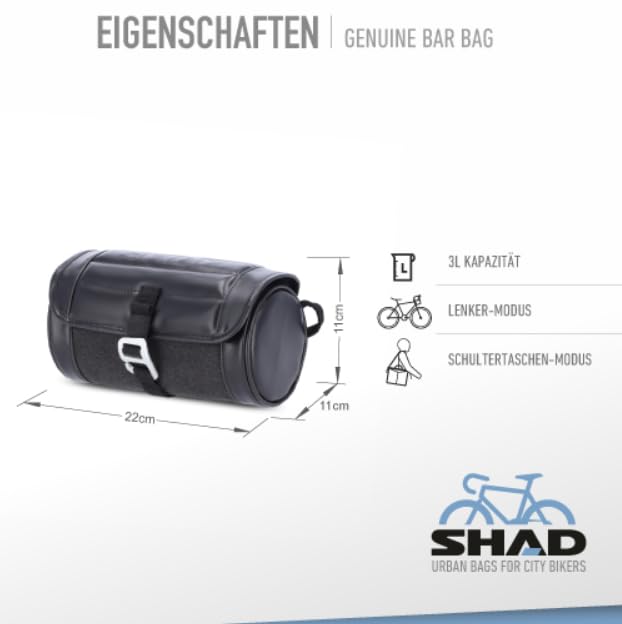 SHAD Bikes - lenkertasche Fahrrad klein Genuine Bar Bag 3L - Retro-Stil Lenkertasche Fahrrad - Kompakte und Elegante Fahrradtasche - wasserdichte Fahrradtasche aus Kunstleder - Tragkraft bis zu 2 kg
