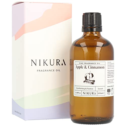 Nikura Apple & Cinnamon Fine Fragrance Oil - 100ml | Perfect for Soap Making, Candle Making, Wax Melts, Diffuser, Burner | Great for use in Bath Bombs, Perfume Oil, Perfume Scents | Vegan & UK Made Nikura Apple & Cinnamon Fine Fragrance Oil - 100ml | Perfect for Soap Making, Candle Making, Wax Melts, Diffuser, Burner | Great for use in Bath Bombs, Perfume Oil, Perfume Scents | Vegan & UK Made