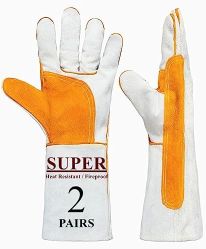DSmart Tig Mig Stick Welding Gloves Kevlar Stitching Fire Proof Leather Gloves for Fireplace Pets Handling 14" Medium