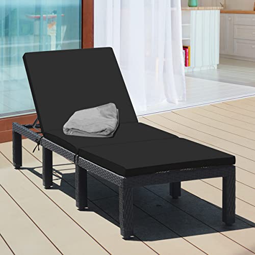 Tangkula Patio Wicker Lounge Chair, Outdoor Rattan Adjustable Reclining Backrest Lounger Chairs, Modern Outside Rattan Chaise With Seating And Back Cushion With Turquoise/Black Cover #TOP3