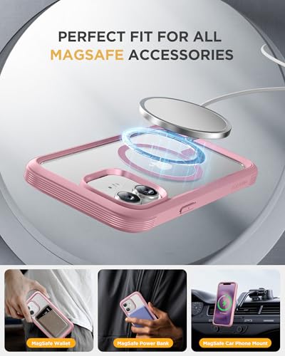 Image of Miracase Glass Series Designed for iPhone 12 /12 Pro 6.1 Inch, Upgrade Full-Body Magnetic Case with Built-in 9H Tempered Glass Screen Protector, with Camera Lens Protector, Magnetic Pink