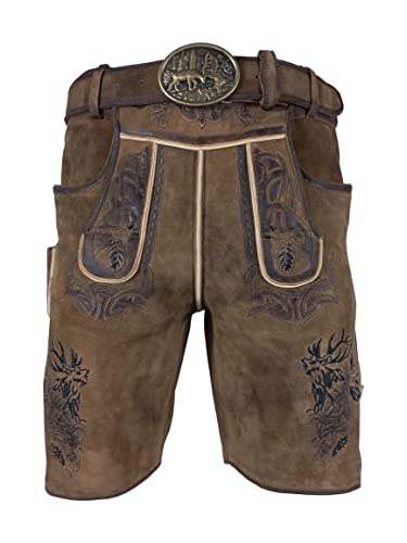 Alpenlife Kurze Herren Lederhose aus Hirsch Leder, Caesar Dunkelbraun (as3, Numeric, Numeric_52, Regular, Regular, Dunkelbraun)