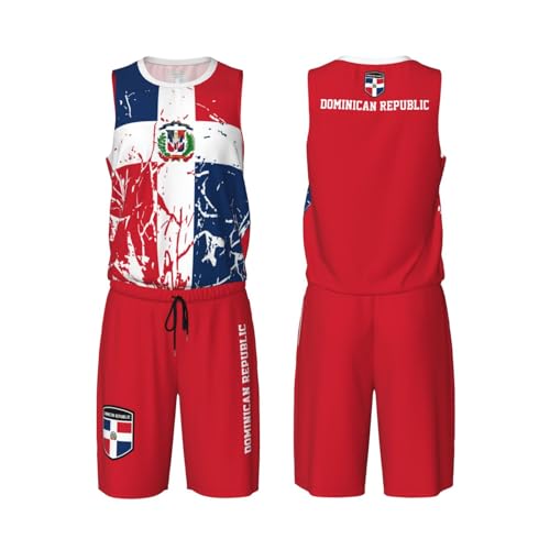 Dominican Republic Flag Grain (2) Basketball Jersey Uniform Suit for Men Women Adults Training Athletic Set