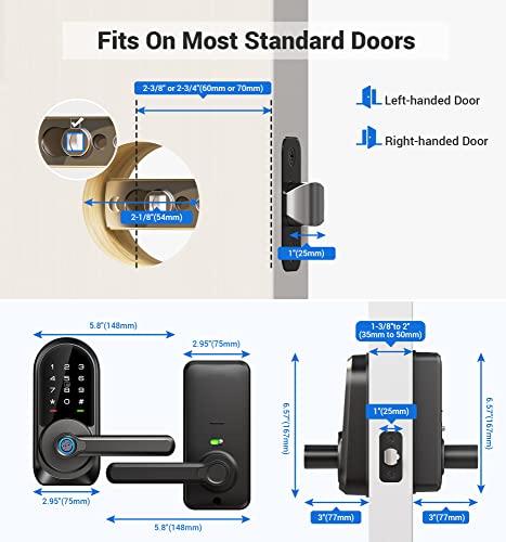 Veise Smart Lock, Keyless Entry Door Lock With Handle, Fingerprint Door Lock, 7-In-1 Smart Locks For Front Door, Electronic Digital Lock With Keypad, App Control, Front Door Lock Set, Matte Black #TOP5