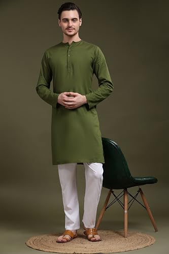 Image of SKAVIJ Men's Pure Cotton Solid Kurta Pajama Set Round Neck Casual Yoga Dress