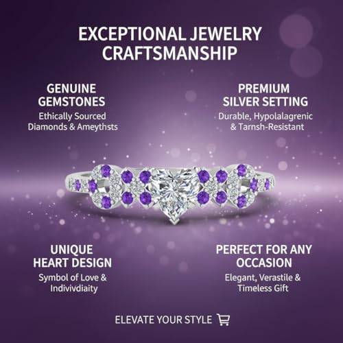 Image of Choose Your Gemstone Beautiful XO Design Diamond CZ Ring 925 Sterling Silver Heart Shape Side Stone Engagement Rings Lightweight Office Wear Everyday Gift Jewelry US Size 4 to 12