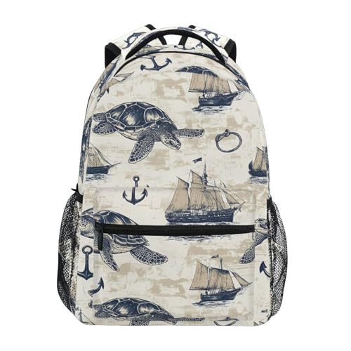 Sea Turtle Sailboat Anchor Backpack for School Boys Girls Adults Kids Bookbag Laptop Bag 15L