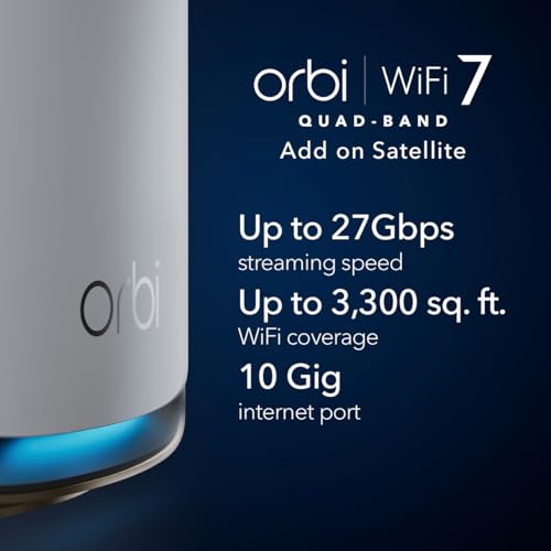 NETGEAR Orbi 970 Series (RBE970) Quad-Band WiFi 7 Mesh Add-on Satellite - Works with Existing 970 S (973/972/971S), Security Features, Covers up to 3,300 sq. ft., BE27000 802.11be by NETGEAR - Image 2