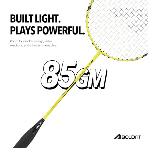 Image of Boldfit AeroBold Badminton Rackets for Beginners, Adults Graphite Shaft Shuttle Bat with Full Cover Bag Badminton Racket for Practice & Match Lightweight Badminton Racquet, Yellow - Pack of 1