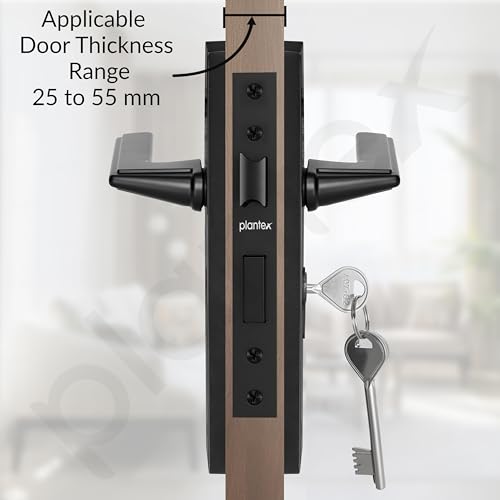 Image of Plantex Heavy-Duty Door Lock Set - Main Door Lock Handle Set / 6-Lever Lock Mechanism with 3 Years of Warranty /Mortise Lock with 3 Keys, Brass Lockbody (Z-Black)