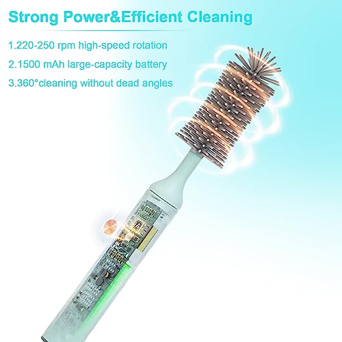 Image of Rechargeable Electric Bottle Brush Cleaner Set, 360 High Speed Rotation Silicone Cleaning Brush with Bottle Brush, Pacifier Brush, Straw Brush, Perfect for Baby Bottle,Cup, Kitchen Utensils