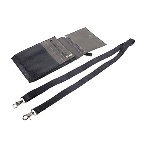Pochette magnétique noire double compartiment avec fermeture zippée et cordon
