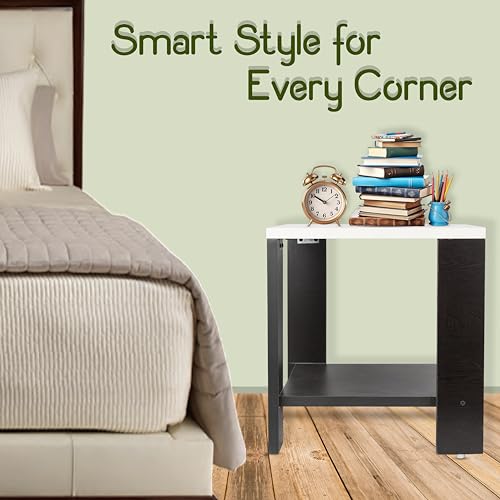 Image of SBF Furniture Small Wooden Side Table with Storage Shelf - 40x40 cm End Table Nightstand - Bedside Table for Bedroom, Living Room, Office - Modern, Durable, Easy-to-Clean Furniture