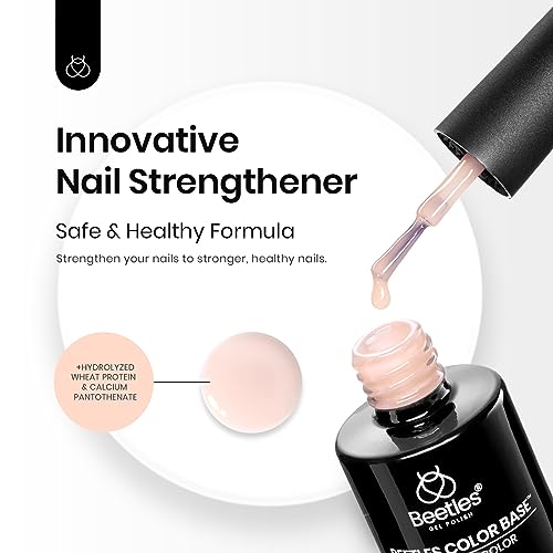 Gelab cosmetics LLC Beetles Color Base Gel Nail Polish, 1pcs 15ml Rubber Base Builder Neutral Nude Gel Base Coat Warm Jade Nail Polish, Base Coat Nail Strengthener Soak Off UV LED light Needed