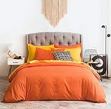 SUSYBAO Orange Duvet Cover Queen 100% Cotton 3 Pieces Set 1 Burnt Orange Duvet Cover with Zipper Ties 2 Pillow Shams Vibrant Color Neutral Bedding Set Soft
