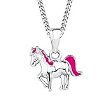 Glasähnliche, pinkfarbene Emaille-Farbschicht auf glänzendem Sterling-Silber 925, Pferdkette veredelt mit Rhodium für langanhaltenden Schutz vor Verfärbungen