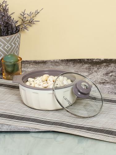 Image of JAYPEE Glamerole Inner Stainless Steel Serving Casserole | Toughened Glass Lid PUF Insulated Hot Pot Hot Box for pulao Roti Box Small Casserole| Food Grade | 800 ml, White