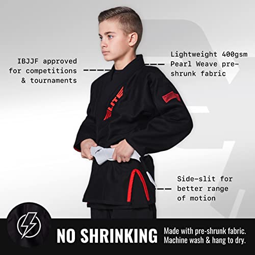 Elite Sports Kids Bjj Gi, Youth Ibjjf Children’s Brazilian Jiujitsu Gi Kimono W/Preshrunk Fabric & Free Belt (Premium Black, C2) #TOP1
