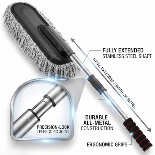 Image of Super Soft Microfiber Car Duster Brush for Exterior Interior Cleaner with Extendable Handle (Microfiber Mop Duster, Dusting Tool, Grey Color)(10.6in x 27.5in)